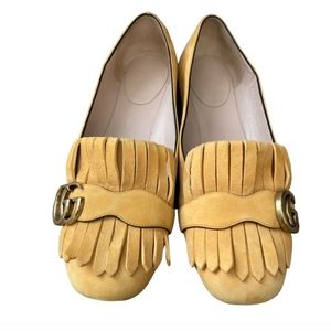Gucci GG Marmont Fringe Suede Flats Size 38.5